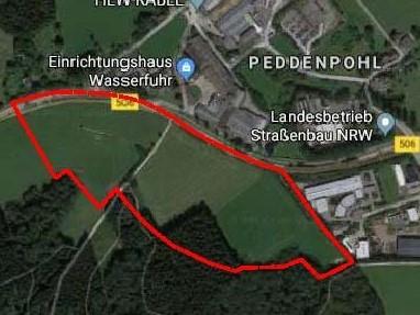 Übersichtskarte des Gewerbegebiets südlich von Kluse mit eingezeichneten Wasserschutz-zonen.