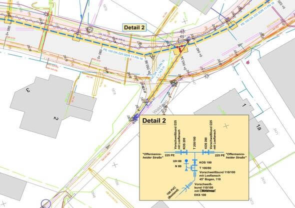Bauarbeiten an Versorgungsleitungen und Hausanschlüssen in der Offermannsheider Straße, Biesfeld.