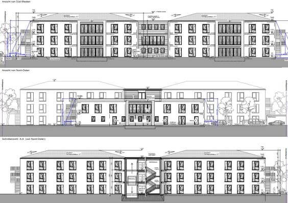 Neubau des Pflegeheims in Gau-Odernheim, moderne Architektur und ansprechende Umgebung.