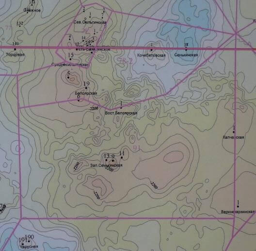 Blick auf das Öl- und Gasfeld Parabelskaya in der Oblast Tomsk, mit Förderanlagen und umliegender sibirischer Landschaft.