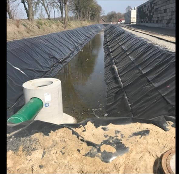 Entwurf des Regenspeicherbeckens mit Löschwasserrückhaltung in Werne, Nordrhein-Westfalen.